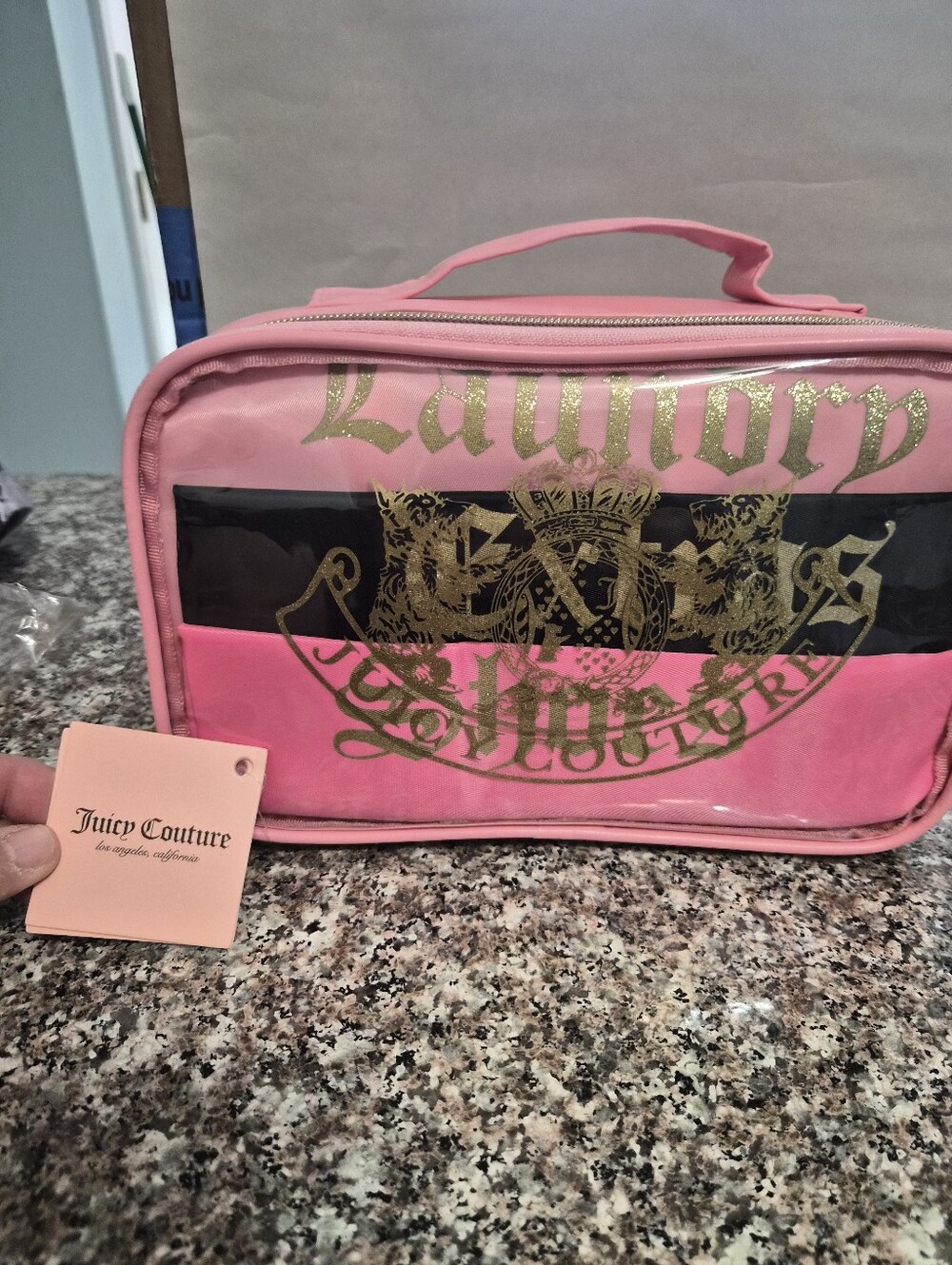 Juicy Couture Pink Glitter Logo Travel Pouch And Laungry Bags